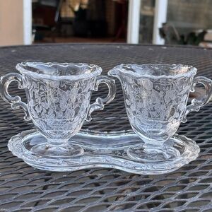 Fabulous Fostoria "Heather" Clear Glass Creamer and Sugar Set